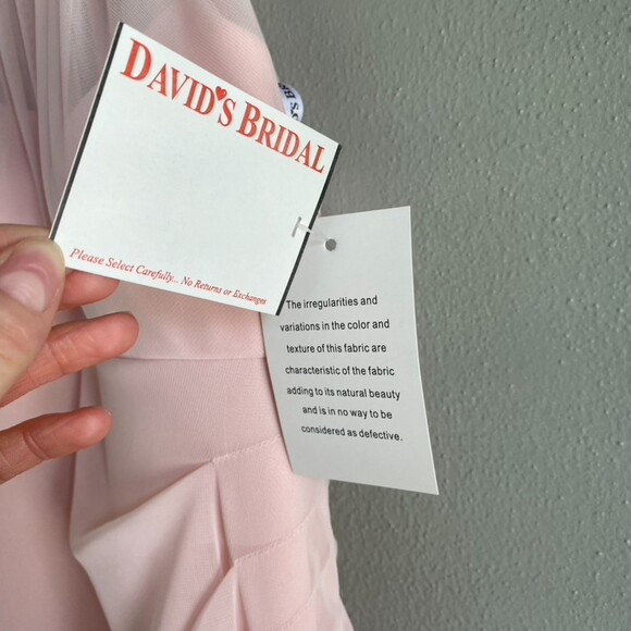 David's Bridal Women's Short High Neck Mesh Dress with Side Cascade Petal Pink - Picture 10 of 10